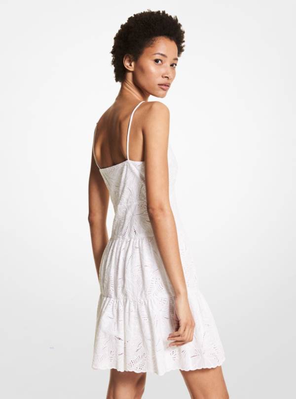 Damske Saty Michael Kors Palm Eyelet Cotton Slip Biele - Oblecenie Michael Kors Slevy | MEWYT-6517